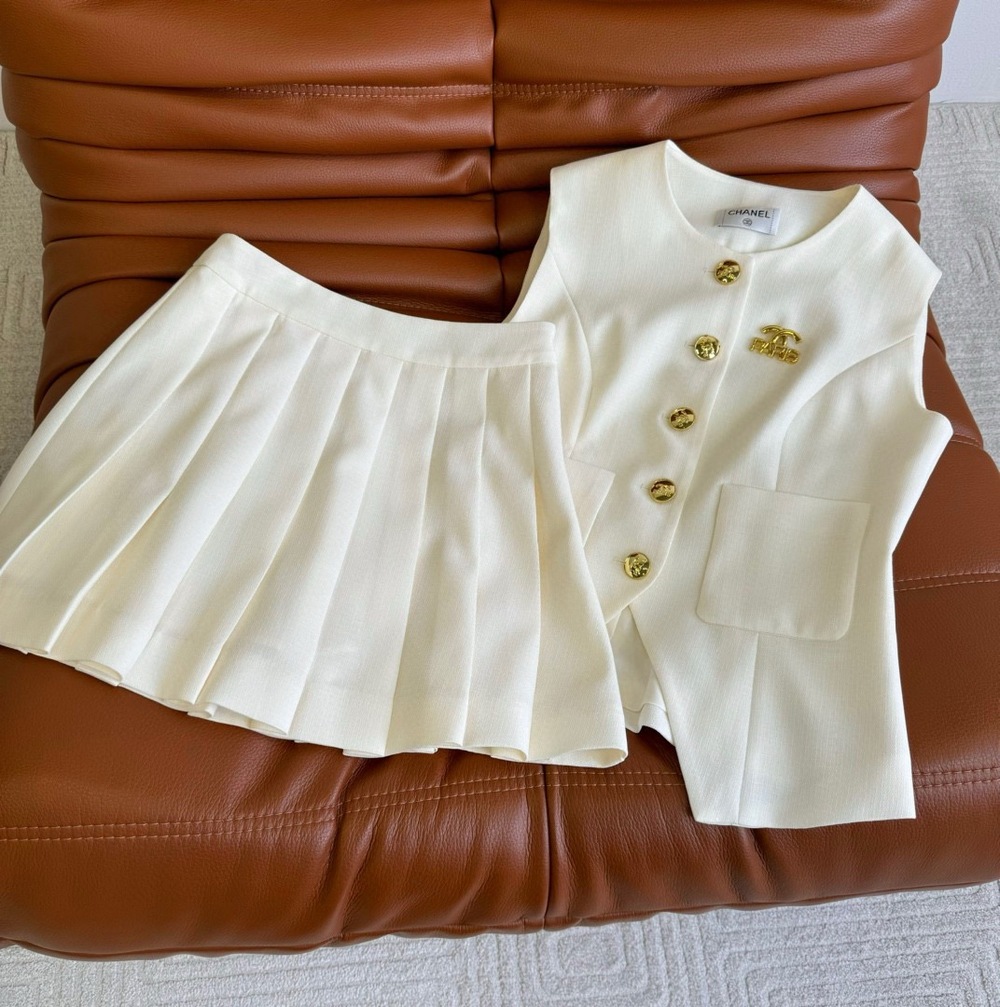 Chanel White Sleeveless Top and Short Skirt Set